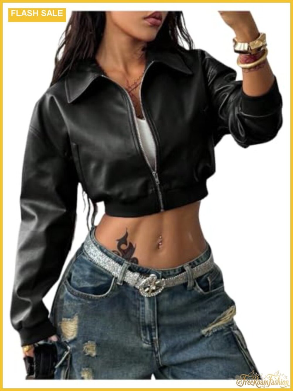 Faux Leather Cropped Jacket Zip Up Y2k Motorcycle Bomber for Women